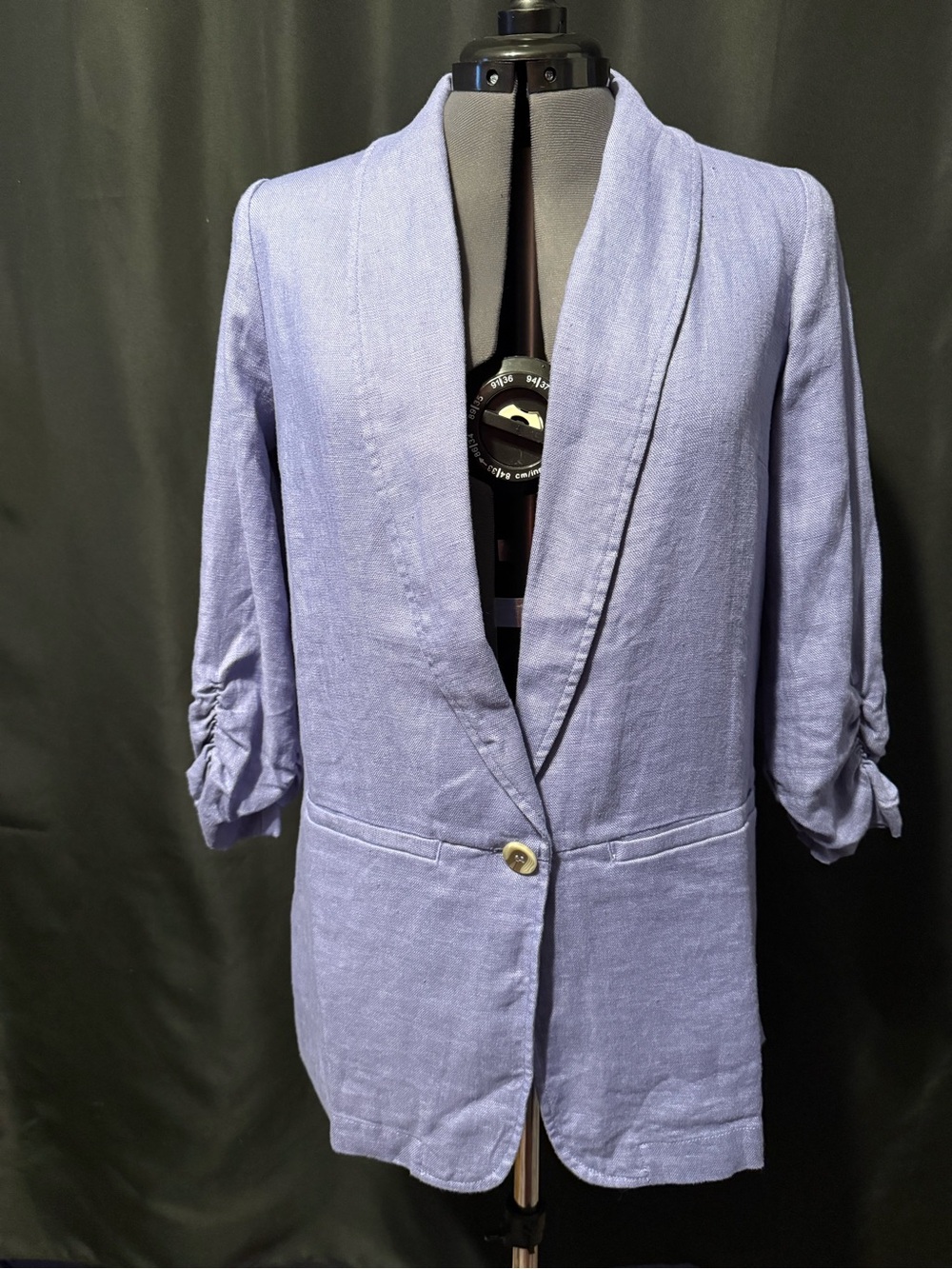 NWT Coldwater Creek Linen Lavender Open-Front Blazer with 3/4 Ruched Sleeves